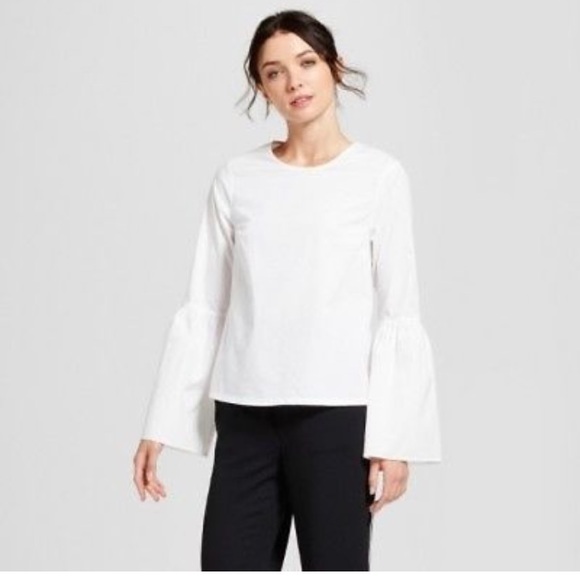 a new day Tops - {A New Day} bell- sleeve poplin white top